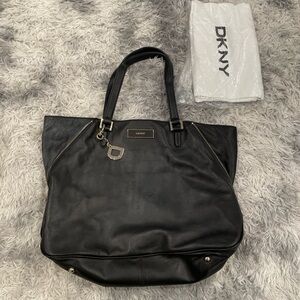 DKNY Black Soft Leather Large Tote Shoulder Bag Vintage DONNA KARAN Purse